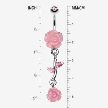 Detail View 1 of Shimmering Rose Vine Belly Ring-Light Pink